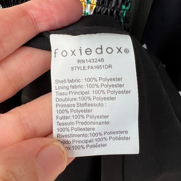 NWT Foxiedox Floral Black and Yellow Mini Dress with Ruching Size Medium - Picture 5 of 12